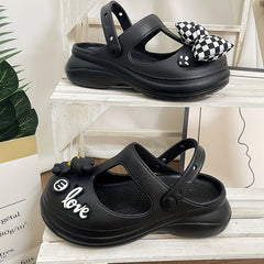 Women's Chunky Heel Clogs Bow &bear Charms T-Strap Sandals
