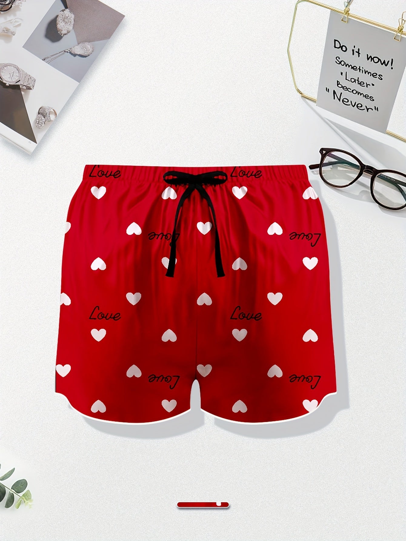 Heart & Letter Print Satin Home Wear Shorts Set