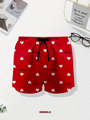 Heart & Letter Print Satin Home Wear Shorts Set