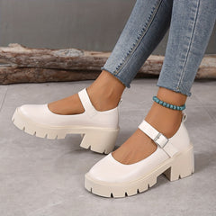 Women's Chunky Heel Buckle Strap Platform Shoes
