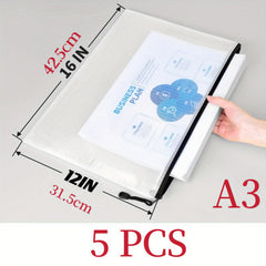 5pcs Mesh Zipper File Bag A3 Size Waterproof Zipper Bag A4 A5 Size