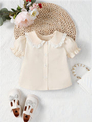 Girl's Lace Trim Doll Collar Ruffle Cuff Shirt