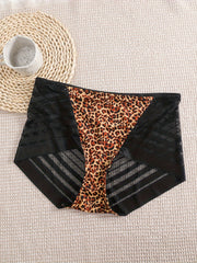 Sexy Panty Women's Plus Leopard Print Striped Mesh High Rise Brief