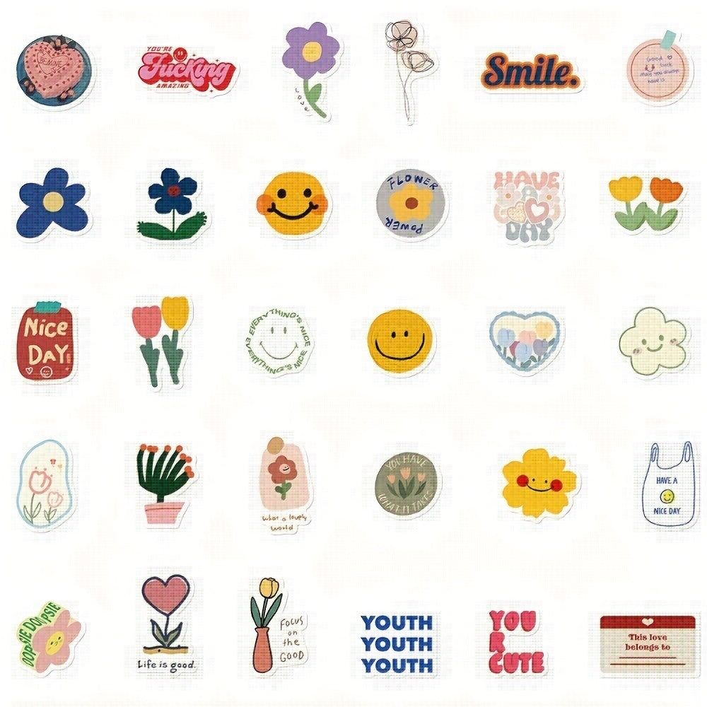 90 Flower Smiley Stickers Small Fresh Waterproof Stickers