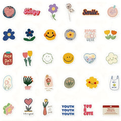 90 Flower Smiley Stickers Small Fresh Waterproof Stickers