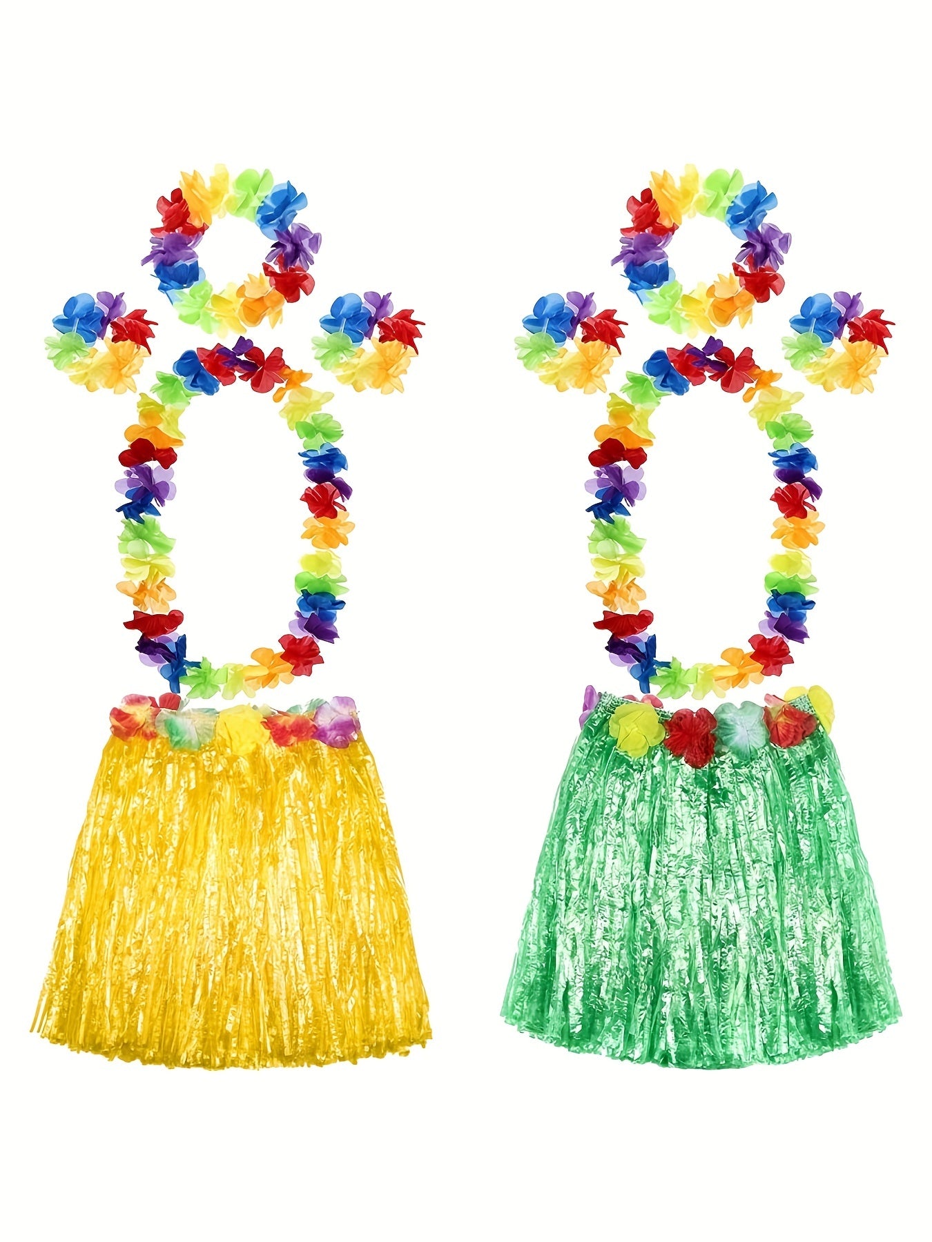 2 Sets Hawaiian Grass Hula Skirts & Leis for Women