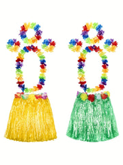 2 Sets Hawaiian Grass Hula Skirts & Leis for Women