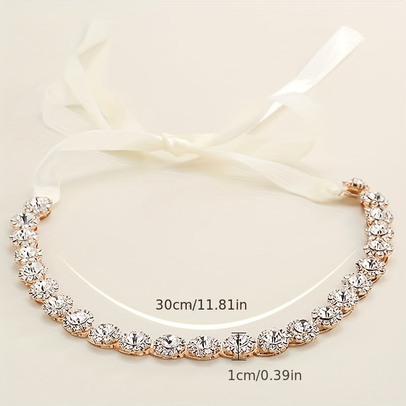 Crystal Headband Rhinestone Head Piece Satin Ribbon Hair Accessories