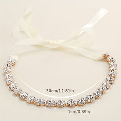 Crystal Headband Rhinestone Head Piece Satin Ribbon Hair Accessories