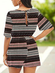 Print Romper Jumpsuit Drawstring Waist Women's Clothing