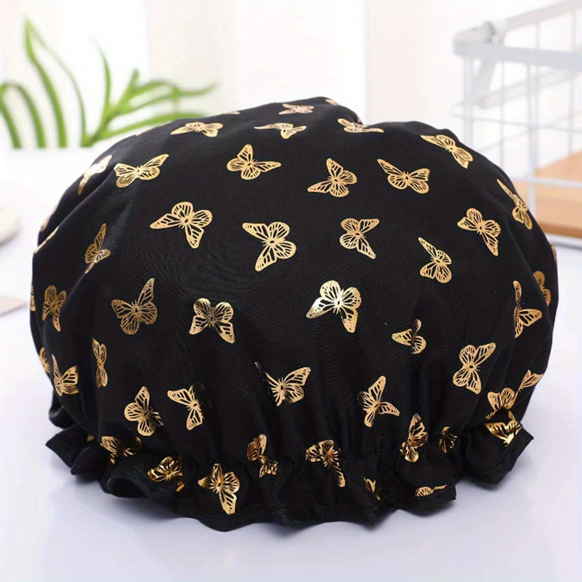 Butterfly Print Double Layer Shower Cap - Waterproof for Home & Travel