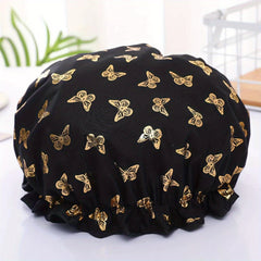 Butterfly Print Double Layer Shower Cap - Waterproof for Home & Travel