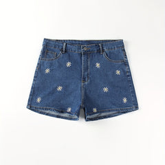 Women's Plus Daisy Embroidered Denim Shorts