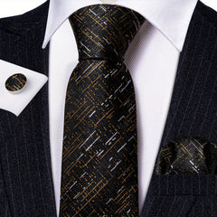 Men's Brown Green Plaid Silk Tie Set