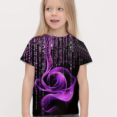 3D Flower Graphic Crew Neck Tee for Girls - Summer Wear