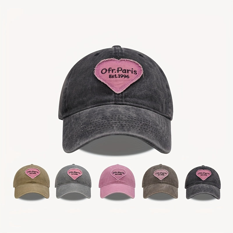 Vintage Heart Patch Baseball Cap Distressed Cotton Sun Hat