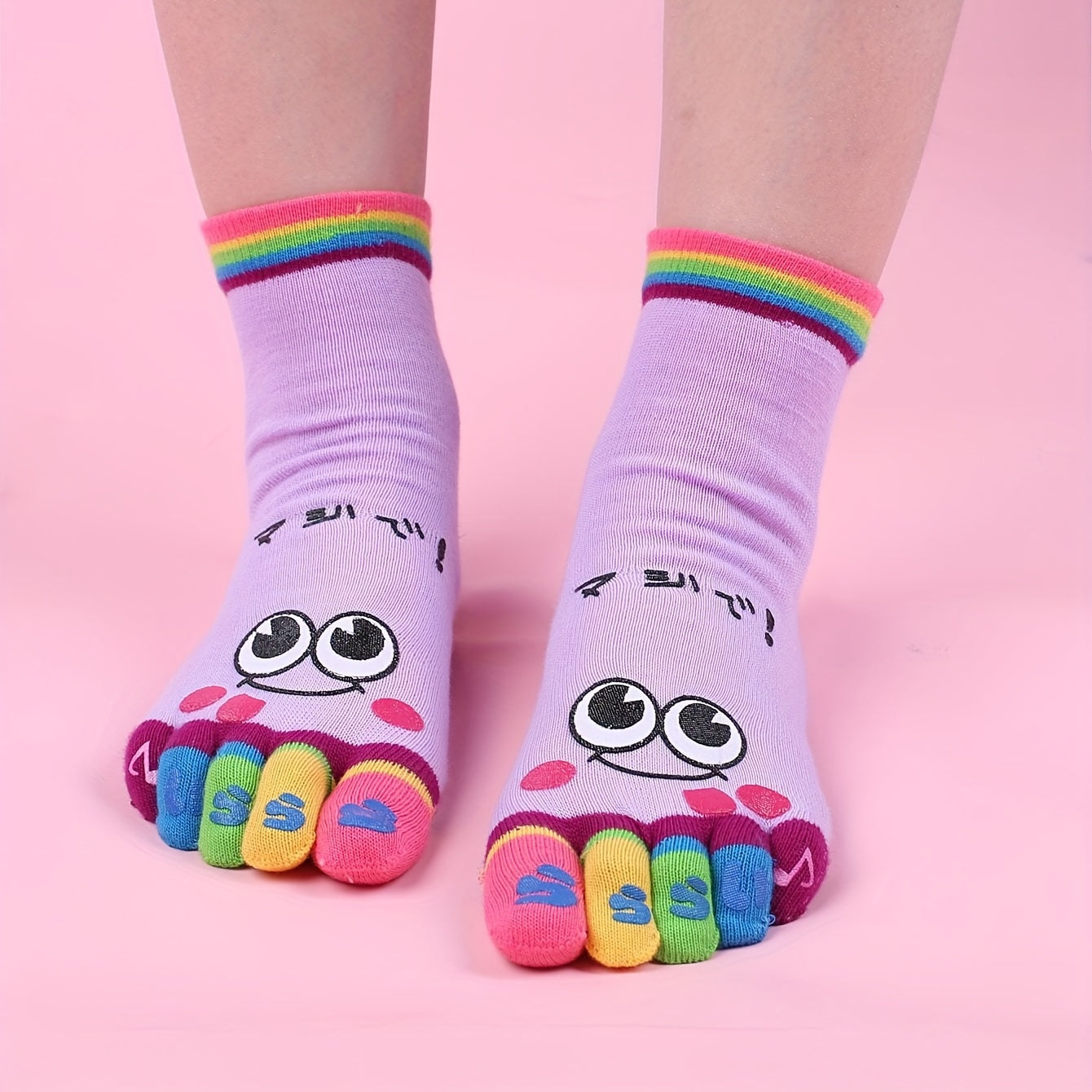 Cartoon Print Toe Socks Colorful Women's Sports Socks