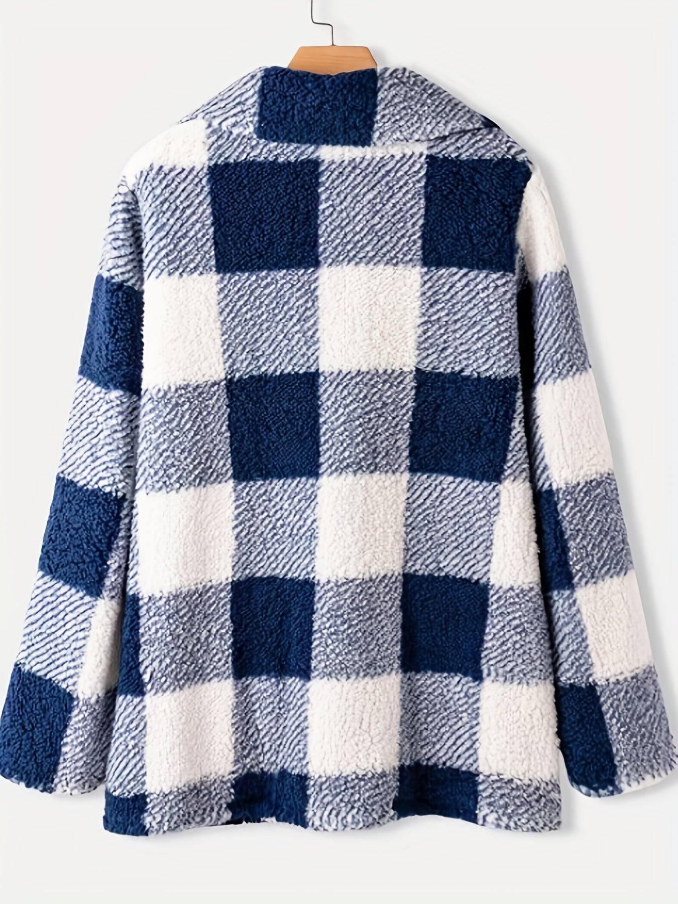 Plaid Pattern Dual Breasted Plush Coat for Fall & Winter