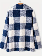Plaid Pattern Dual Breasted Plush Coat for Fall & Winter
