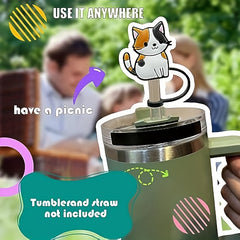 8pcs Cartoon Cat Straw Covers Reusable Silicone Drinking Straw Stopper