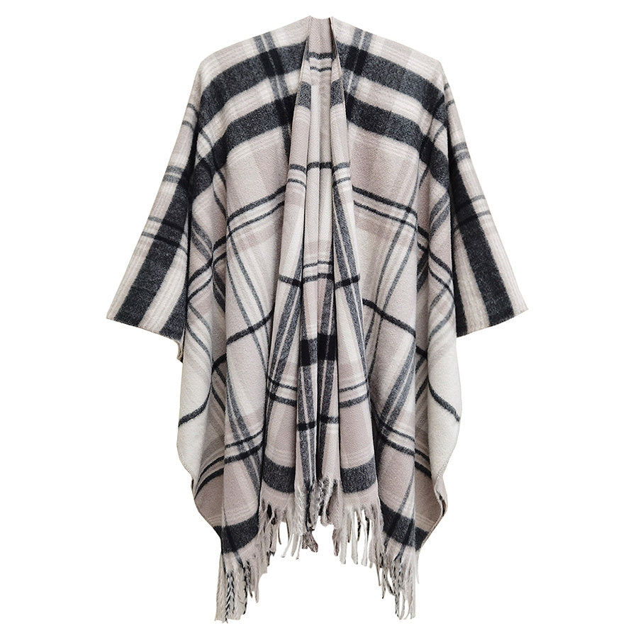 Plaid Shawl With Tassel Long Warm Winter Shawl