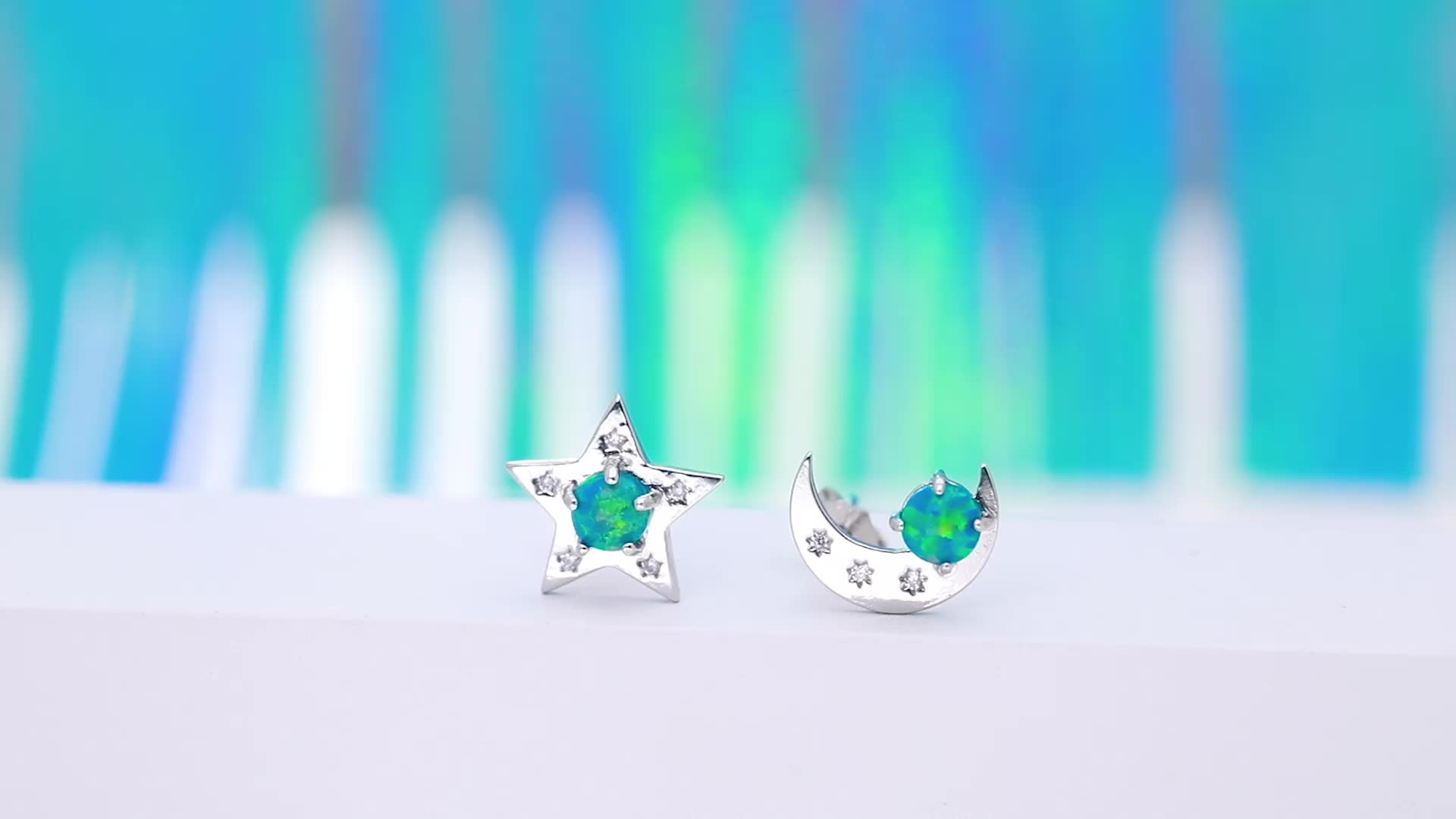 Girl's 925 Silver Star Moon Asymmetrical Stud Earrings