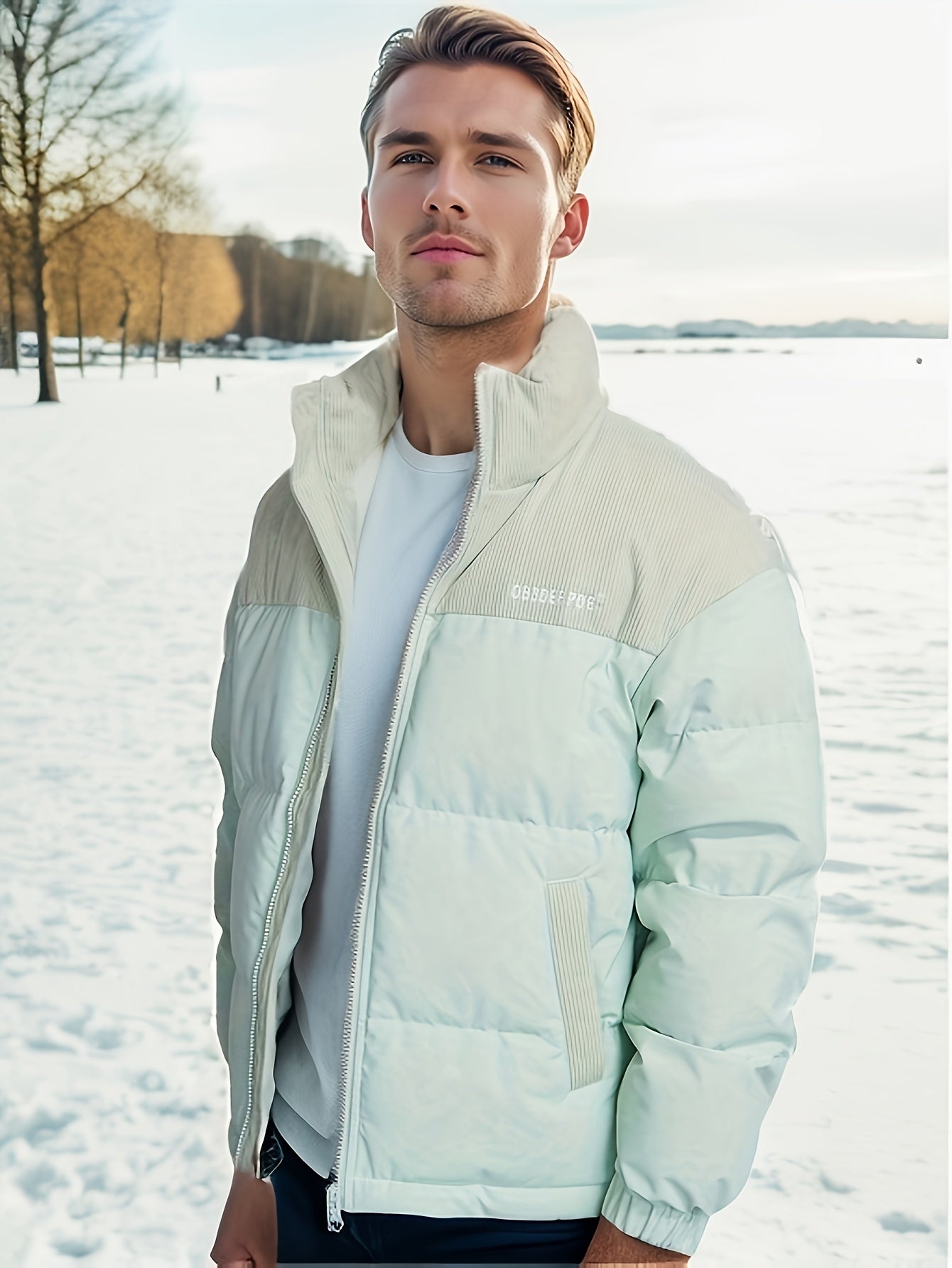 Men's Zip Corduroy Patchwork Thick Stand Colar Coat Warm Jacket