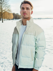 Men's Zip Corduroy Patchwork Thick Stand Colar Coat Warm Jacket