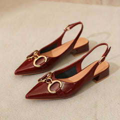 Chunky Heeled Pumps Ankle Strap Metal Buckle High Heels