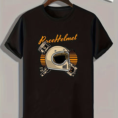 Race Helmet Print Men's Graphic T shirt Casual Comfy Tees For Summer