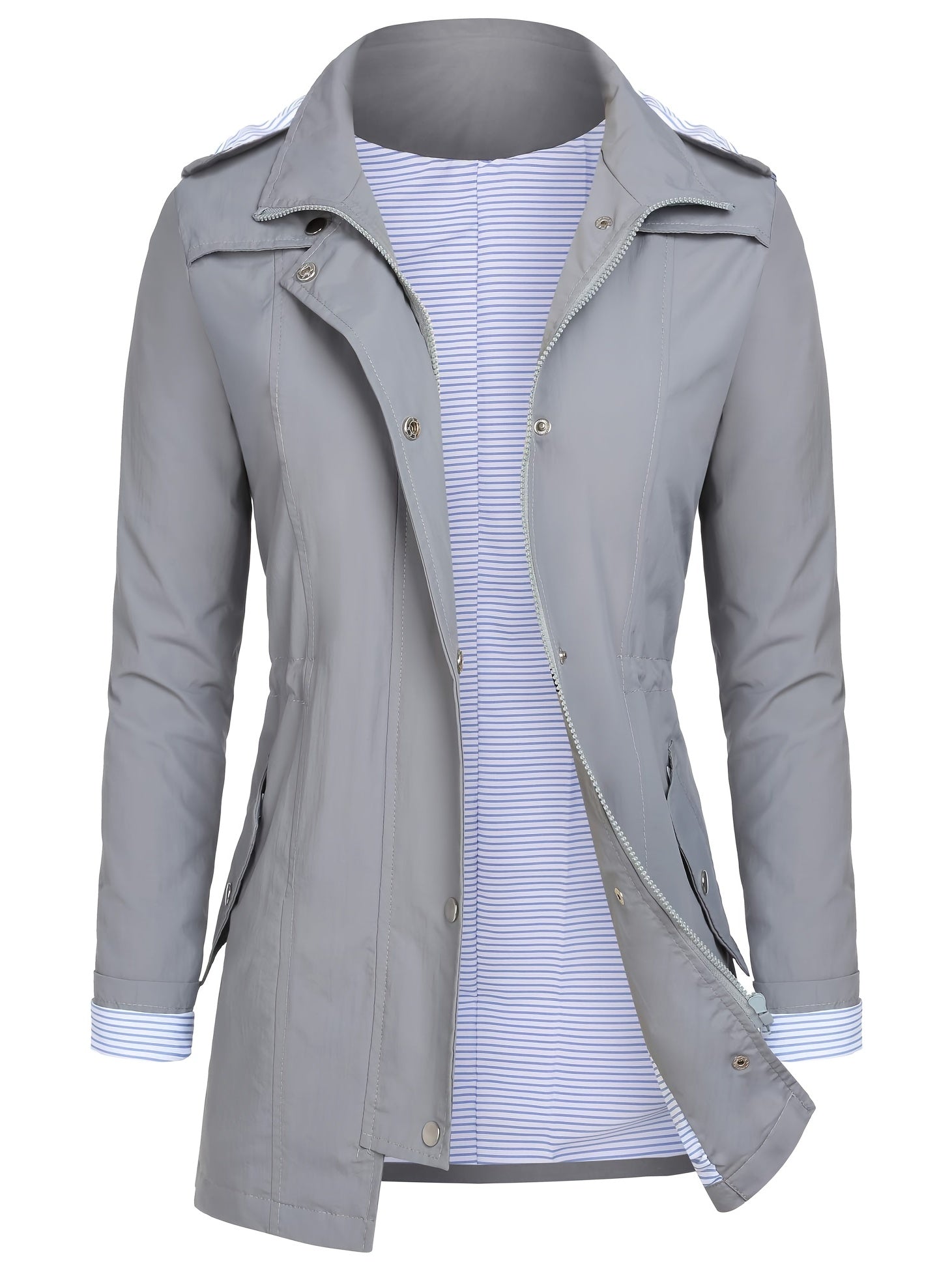Striped Hooded Trenchcoat for Hiking