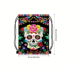 Halloween Skull Gym Swim Drawstring Backpack Bags Portable Storage Bag