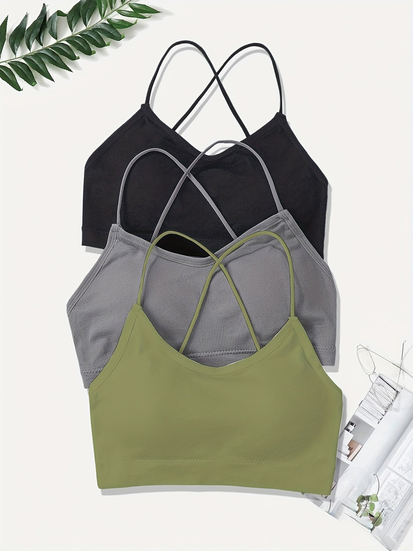 3 Pcs Girls Crisscross Back Sports Bras for 10-14 Years Old