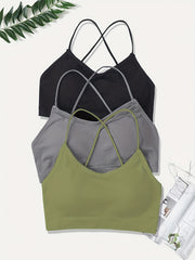3 Pcs Girls Crisscross Back Sports Bras for 10-14 Years Old