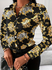 Women's Floral Print Polo Neck Blouse