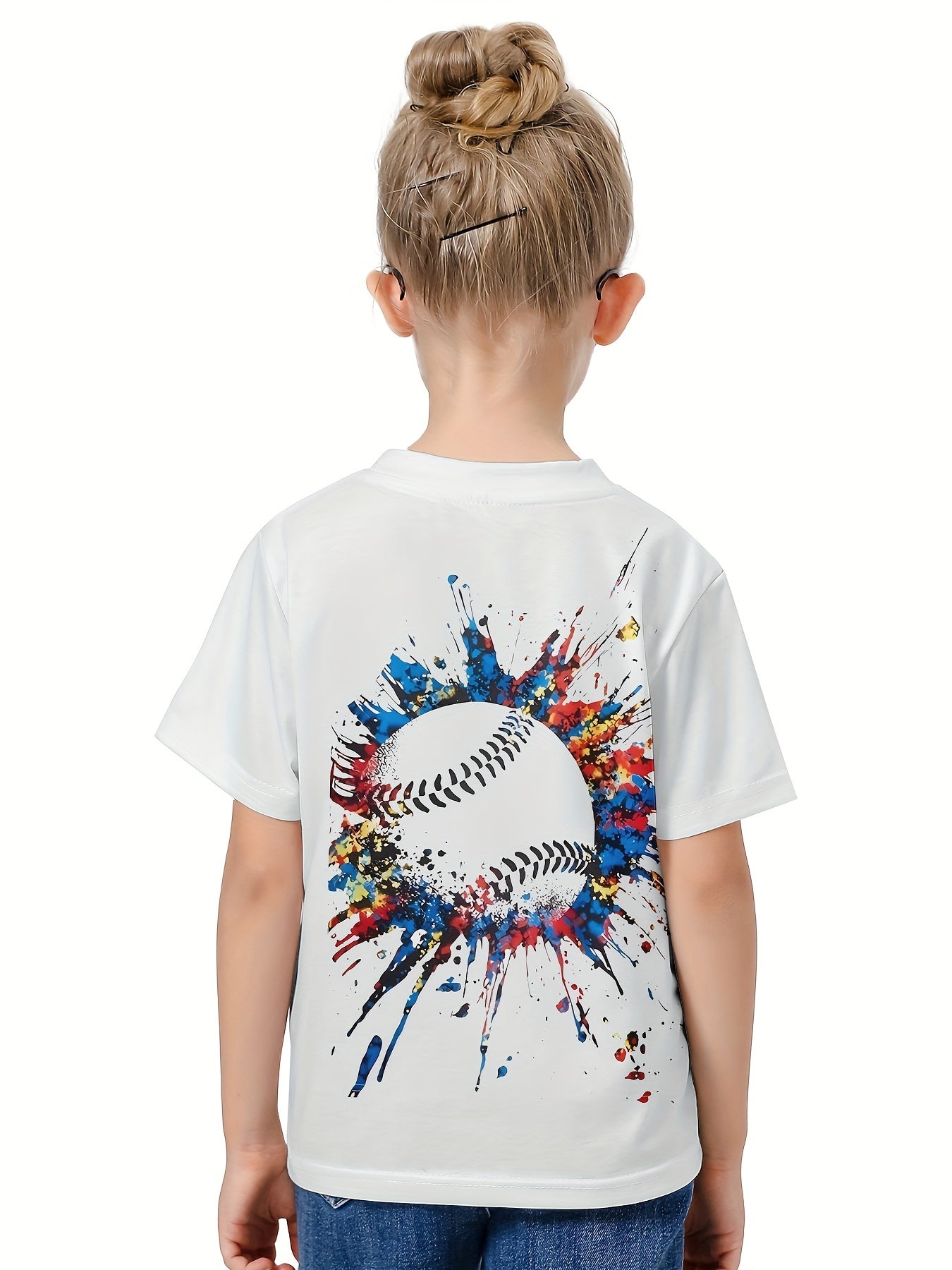 3D Tie Dye Baseball Graphic Short Sleeve T-shirt Pullover Summer Clothes