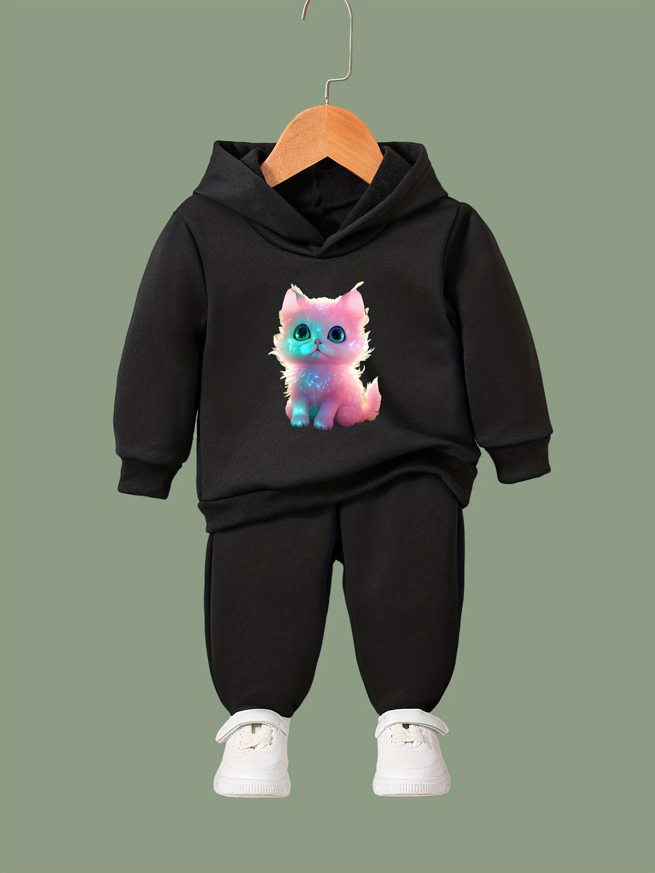 OERYUI Kitty Print 2pcs Girls Hoodies Jogger Pants Set for Sports