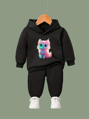 OERYUI Kitty Print 2pcs Girls Hoodies Jogger Pants Set for Sports