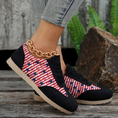 Flag Pattern Flat Road Running Shoes Lightweight Sneakers