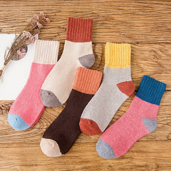5 Pairs Colorblock Crew Socks Cozy Mid Tube Stockings Women's Hosiery
