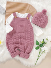 Baby Knitted Suspenders Romper & Hat Set