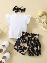 Baby Girls Sleeveless Top with MAMA'S Mini Print and Leopard Print Bow