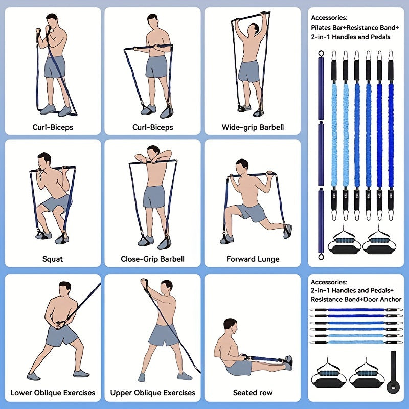 Portable Pilates Kit 3 Section Resistance Band 20-120 LBS