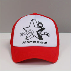 Star Bear Print Trucker Hat Mesh Baseball Cap Adjustable Sun Shade Dad Hats