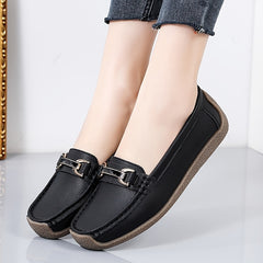 Women's Metal Buckle Slip On Loafers Comfortable Flat Moccasins