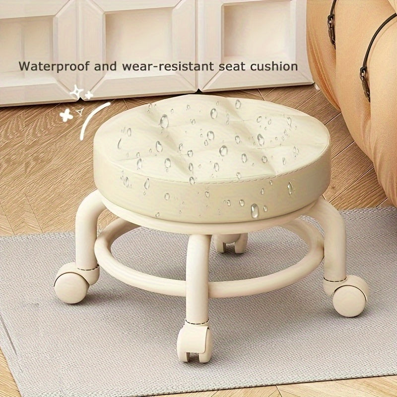 Universal Wheel Low Stool Small Round Rolling Stool with Rotating Casters