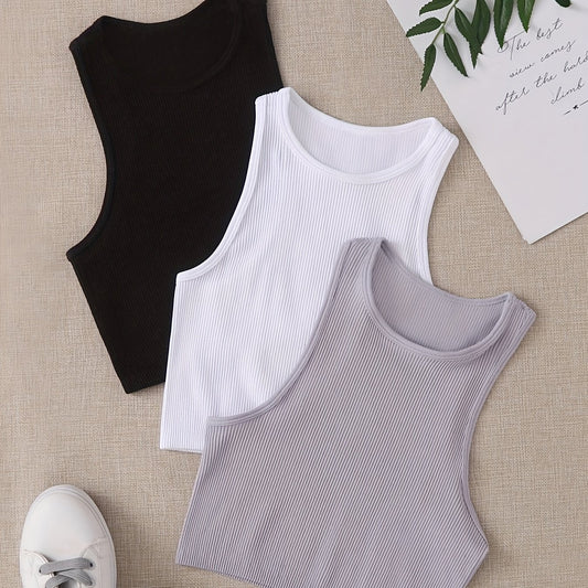 Solid Ribbed Crop Tank Top High Stretch