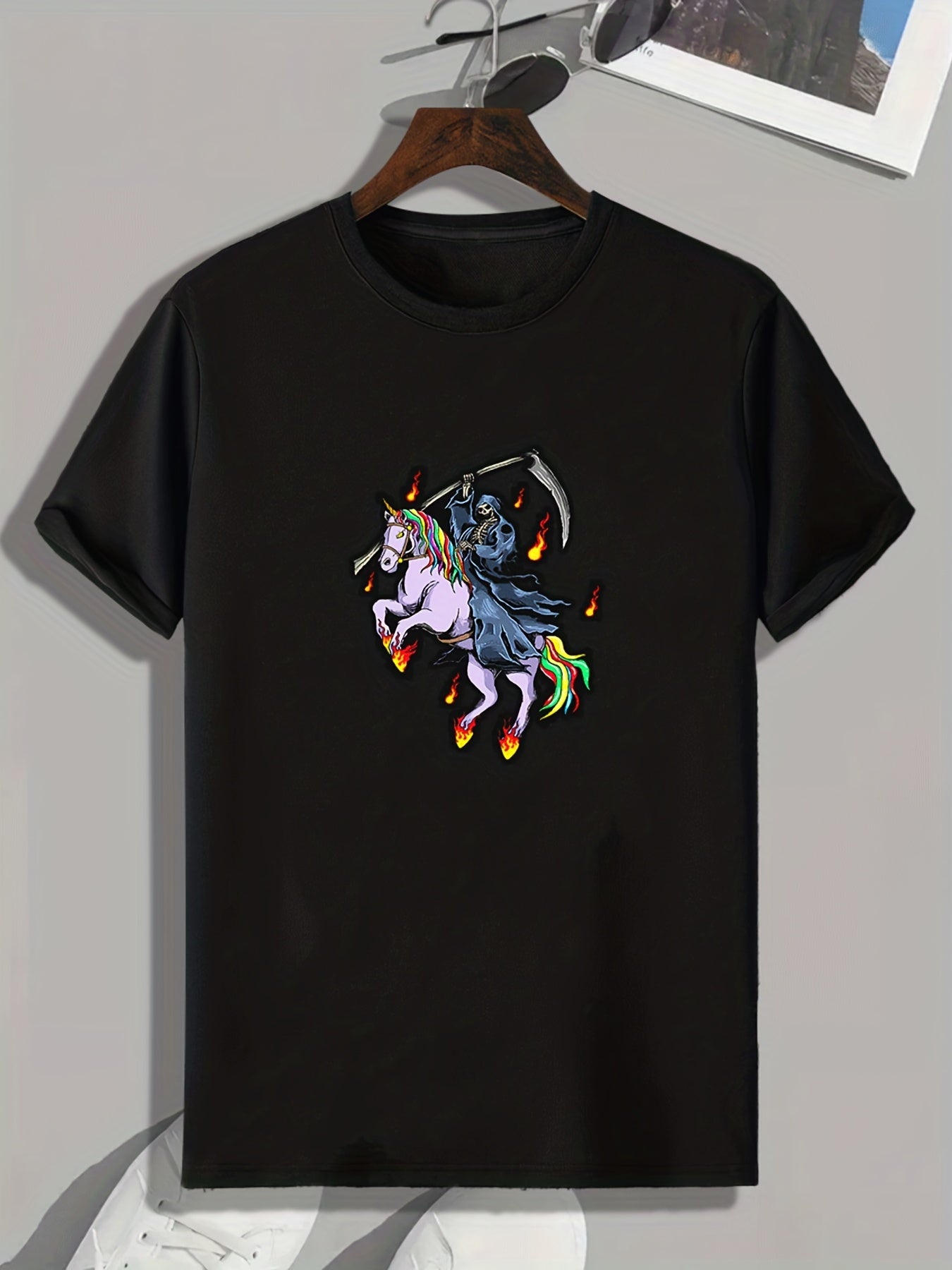Halloween Reaper & Unicorn Print Men's Sports Tee