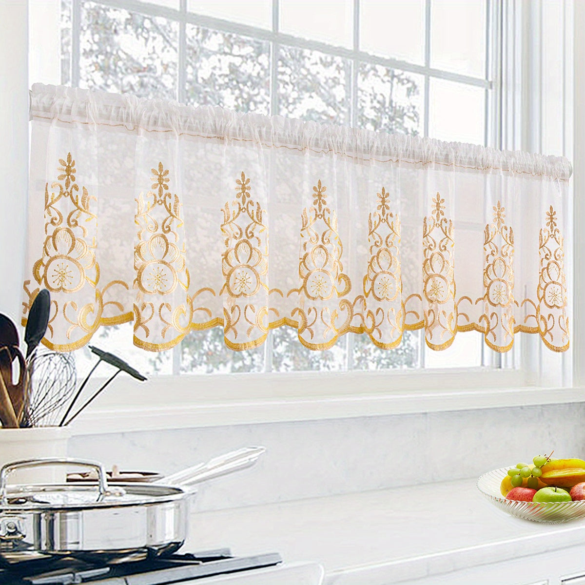 Embroidered Cafe Curtain Argyle Pattern Sweet Mantle for Bedroom Window