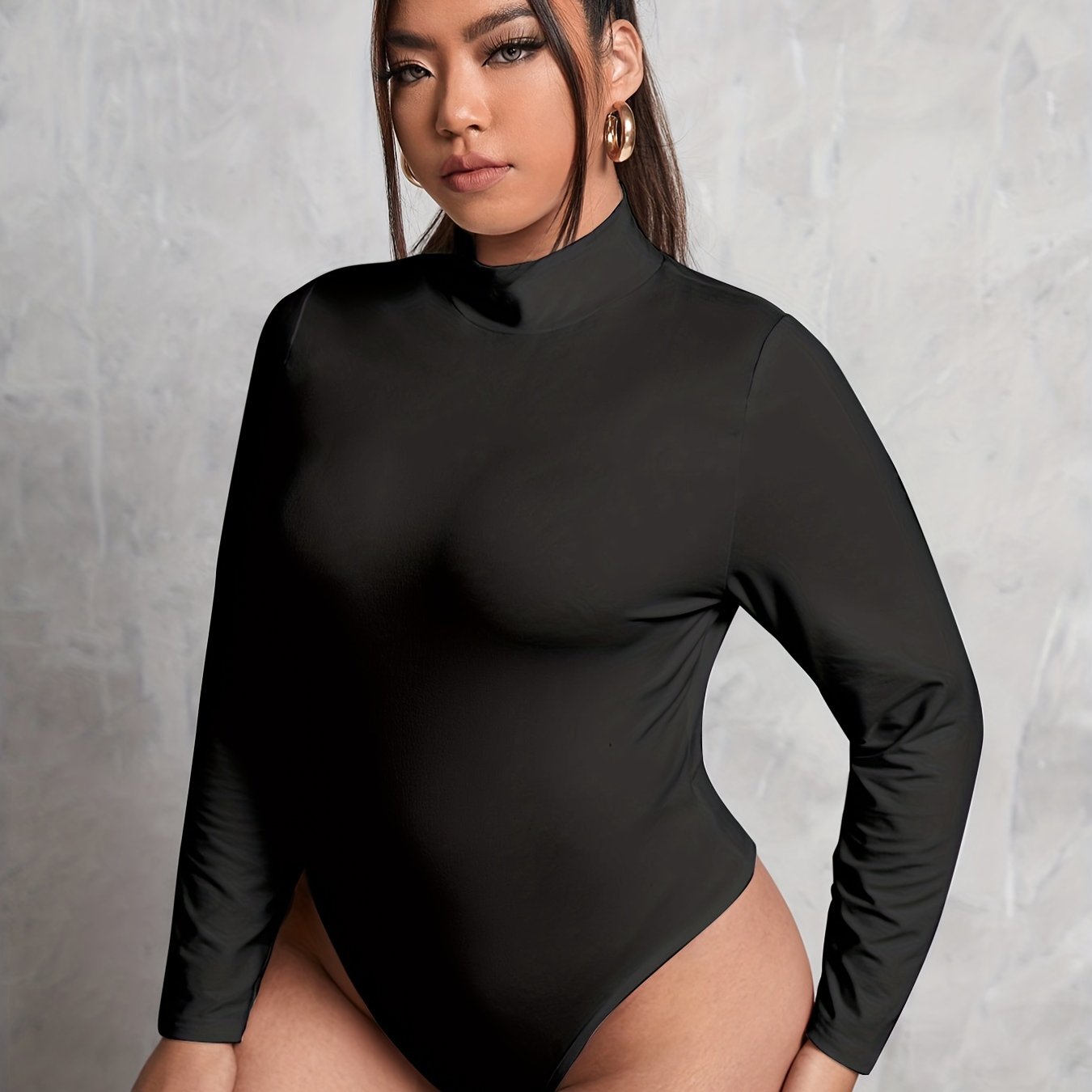 Solid Mock Neck Long Sleeve Jumpsuit